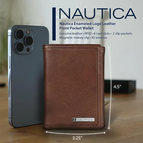 Vista 16 de Nautica Men's Trifold Wallet RFID Blocking Protection ID Window Card Slots Genuine Leather Durable