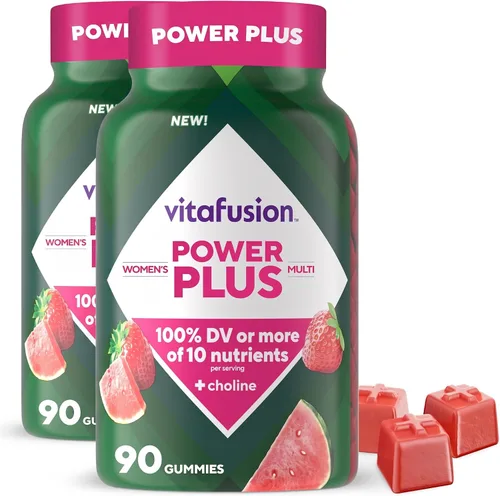 Vista 11 de Vitafusion Power+ Multivites Vitamina A B C D E Más calcio para el bienestar general Sabor a fresa y mandarina Suplemento multivitas