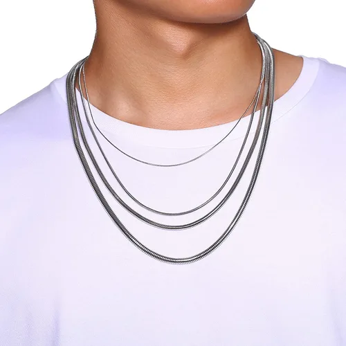 Vista 5 de Collar tipo cadena de serpiente redondo de acero inoxidable, conjunto de 4