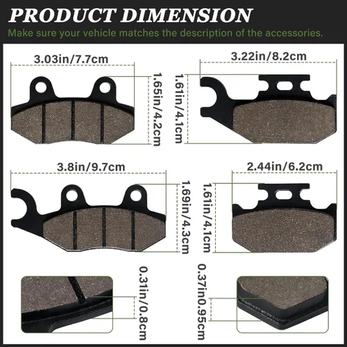 Vista 3 de LOCOPOW Pastillas de freno Rhino 660 700 Delanteras y traseras para Yamaha YXR660 4x4 2004-2007 Raptor 700 700R YFM700 2006-2012 Rhino 450 YXR450