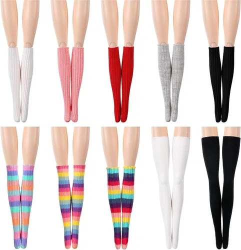 Vista 8 de Sotiff - 10 pares de medias de encaje para muñeca para ropa de muñeca Calcetines largos hechos a mano con patrones huecos de encaje, accesorios