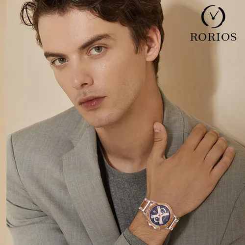 Vista 2 de RORIOS Reloj de madera para hombre multifunción cronógrafo reloj de madera natural hecho a mano reloj de cuarzo impermeable para hombre