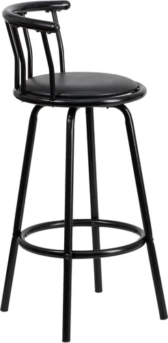 Vista 5 de Flash Furniture Taburete de bar Charla Crown Back de metal negro con asiento giratorio de vinilo negro