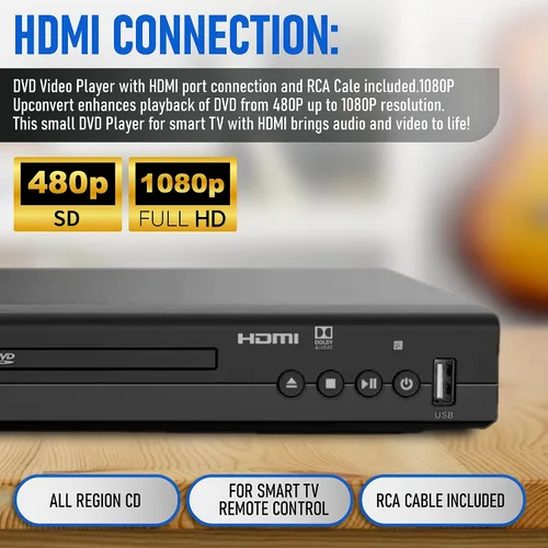 Vista 2 de Philips - Reproductores de DVD para TV con puerto HDMI 1080P, reproductor de DVD HD multirregión para Smart TV, entrada USB, control remoto