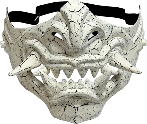 Vista 13 de Máscara japonesa de monstruo Hannya Demon Oni Samurai de media cara (Negro), talla única para la mayoría..