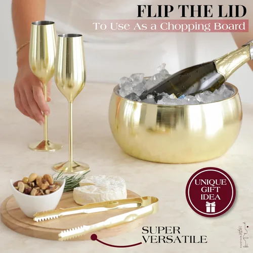 Vista 6 de Gusto Nostro Cubo de hielo aislado de 4.1 L con tapa y pinzas, cubo de hielo de acero inoxidable de doble pared grande, sin BPA para bar