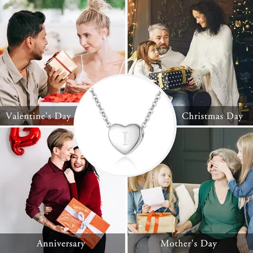 Vista 2 de BriLove Gifts for Mom Girls Women 925 Sterling Silver Tiny Initial Heart Pendant Choker Necklace for Mothers DayValentines