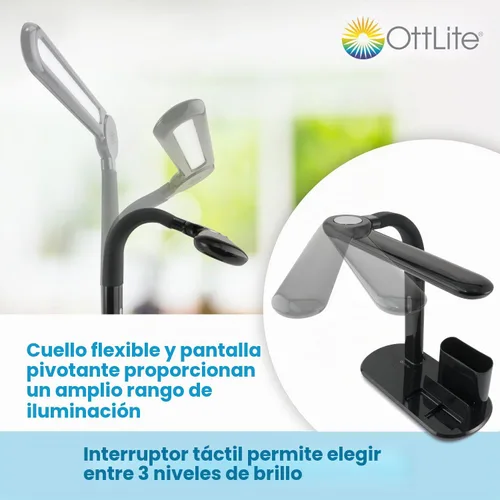 Vista 3 de OttLite Lámpara LED giratoria de banqueros con puerto de carga USB