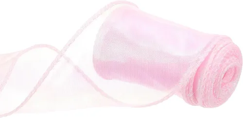 Vista 53 de MECCANIXITY - Cinta de organza con cable de 1 1/2" de ancho, brillante, transparente, con brillo irisado en tonos pastel, cinta de gasa para Beige
