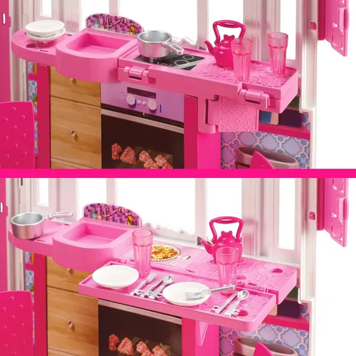 Vista 3 de Casa de Muñecas Barbie Glam Getaway, Set de Juego Portátil con Asa de Transporte y Más de 20 Accesorios Incluyendo Muebles y Decoración
