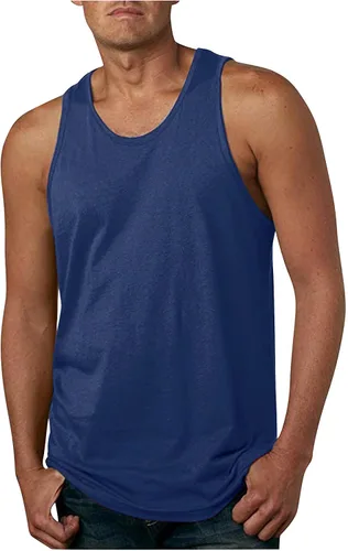 Vista 2 de Camiseta sin mangas para hombre, casual, color liso, para entrenamiento, gimnasio, sin mangas, camiseta básica, transpirable y suave, camisetas