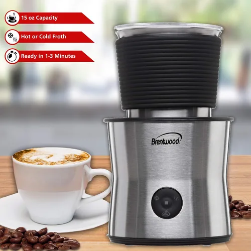 Vista 2 de Brentwood GA-402S Espumador de leche eléctrico inalámbrico, calentador y máquina de chocolate caliente, capacidad de 10.1 fl oz, acero inoxidable