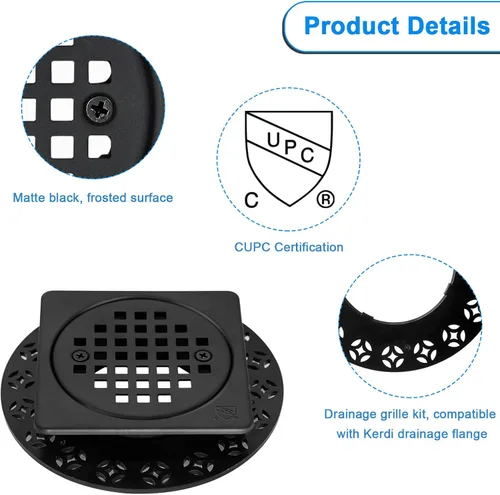 Vista 4 de Kit de rejilla de drenaje de 4 pulgadas compatible con Schluter Kerdi-Drain Flange Square Shower Floor Drenaje SS304 de acero inoxidable