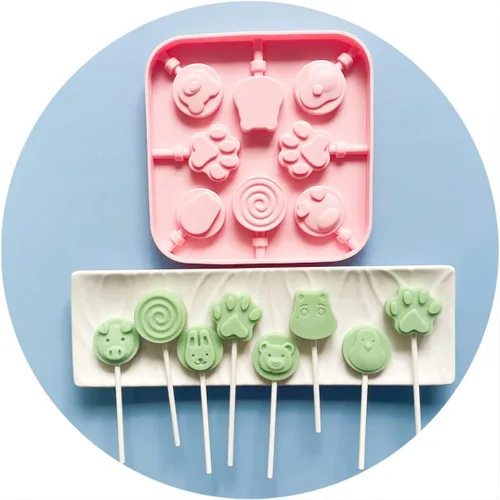 Vista 7 de Juego de moldes de silicona para piruletas con diseño de pata de gato y molde de chocolate hipopótamo con 50 palitos de chupón, bolsas de dulces