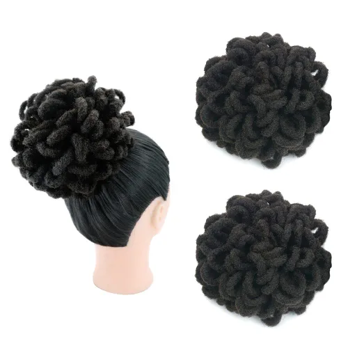 Vista 10 de Moños de Cola de Caballo con Cordón Negro Marrón Loc para Mujeres Negras Moño Rizado de Pétalo Loc Cola de Caballo de Rastas Trenzas Faux Locs Moño