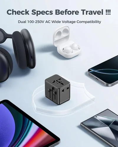 Vista 8 de JMFONE Adaptador de viaje universal, 3 USB-C 1 USB-A, salidas de CA duales