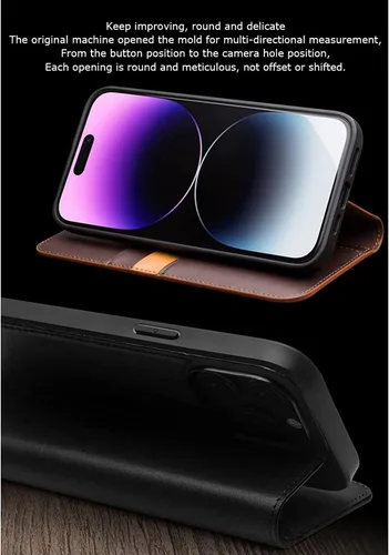 Vista 5 de COOVS Funda tipo cartera para iPhone 14/14 Plus/14 Pro/14 Pro Max, funda con cierre magnético de piel auténtica de alta calidad, con bloqueo RFID