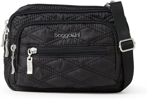 Vista 25 de Baggallini Bolsa cruzada pequeña con triple cremallera para mujer, 8 x 6 pulgadas, ligera, convertible