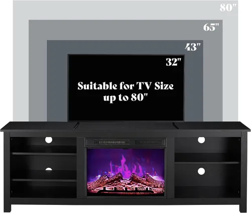 Vista 2 de AMERLIFE Soporte de TV con chimenea, centro de entretenimiento con textura de madera con chimenea eléctrica de 23 pulgadas, soporte