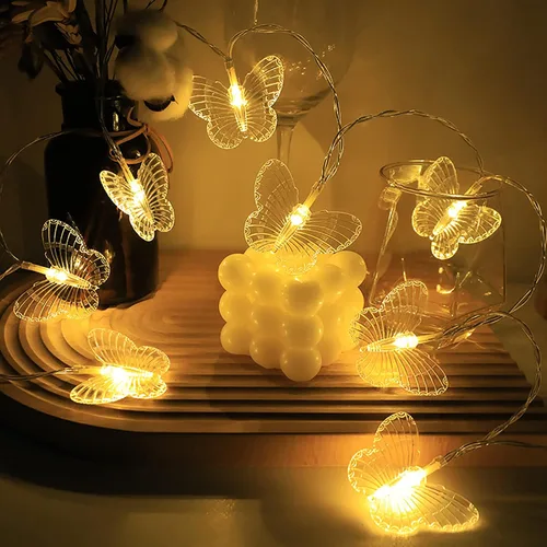 Vista 2 de keeda Guirnalda de luces decorativas de mariposa de 9.8 pies, 20 luces LED de mariposa de Navidad, funciona con pilas, para dormitorio, patio