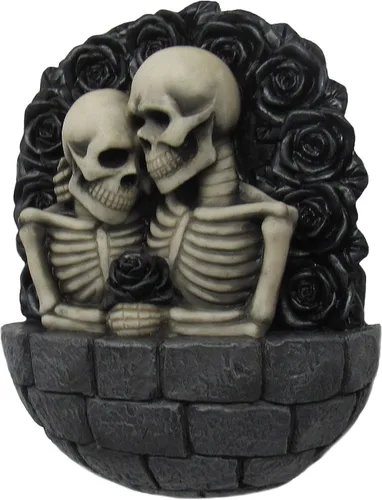 Vista 3 de DWK - Amantes del esqueleto gótico en las paredes del castillo, torre para pareja, colgador de pared rodeado de rosas negras, escultura romántica