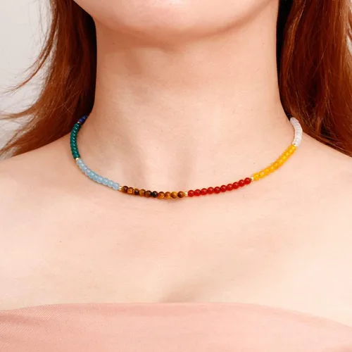 Vista 3 de Jewever Gargantilla de 7 chakras para mujer, cristales y piedras curativas, equilibrio, meditación, yoga, piedras de preocupación, regalos
