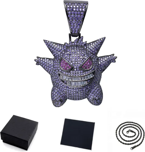 Vista 3 de ICE JEWELRY Hip Hop Iced Out - Collar con colgante de gengar de diamantes de imitación chapado en oro de 18 quilates, Circonita, Circonia cúbica