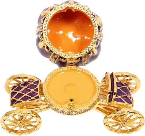 Vista 5 de QIFU Caja de joyería con forma de carruaje de calabaza esmaltado pintado a mano con bisagras - Regalo único para la familia Carro 1 Púrpura