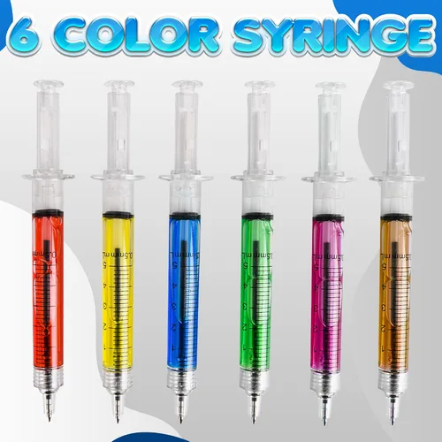 Vista 4 de Bedwina Bolígrafos de jeringa (paquete a granel de 12) bolígrafos retráctiles divertidos multicolor novedosos para enfermeras, suministros escolares