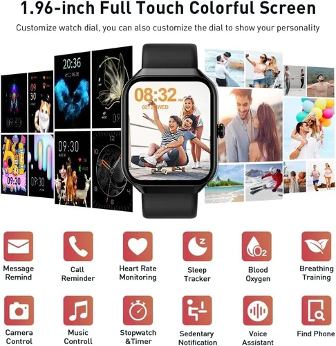 Vista 2 de Reloj inteligente (respuesta/hacer llamadas), reloj inteligente HD de 1.96 pulgadas para hombres y mujeres, reloj de fitness 2026 con más de 110