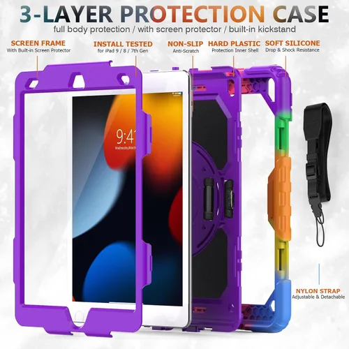 Vista 5 de SIBEITU Funda compatible con iPad de 9ª/8ª/7ª generación con protector de pantalla para bolígrafo, funda para iPad de 10.2 pulgadas, funda