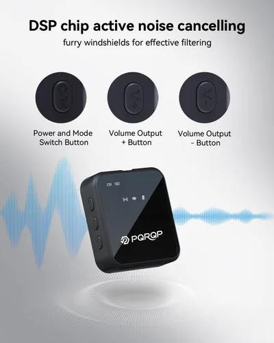 Vista 2 de PQRQP, micrófono 3 en 1 para iPhone/Android/cámara, inalámbrico, transmisión de 328 pies, duración de la batería de 18 horas, mini micrófono