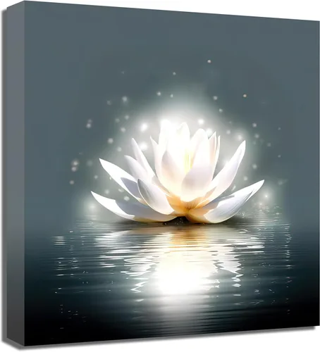 Vista 9 de QIXIANG Lienzo decorativo para pared de baño zen, pinturas de flores brillantes de loto para sala de estar, dormitorio, yoga, spa, meditación Loto