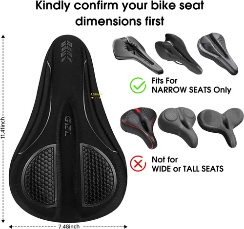 Vista 4 de Cojín de asiento de bicicleta – Funda de asiento de bicicleta de gel acolchada para hombres y mujeres, cómodo sillín de bicicleta suave compatible