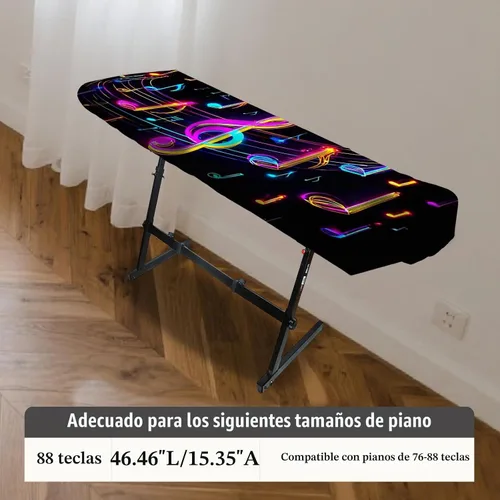 Vista 3 de Nuxovilar Cubierta elástica de 88 teclas para teclado y piano, seda de leche elástica con notas musicales de neón y clave de agudos para teclados