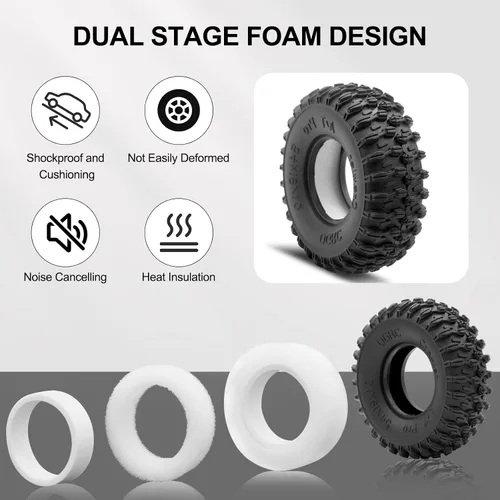 Vista 4 de OGRC 1.0 Neumáticos de oruga súper suaves y pegajosos con espuma de doble etapa 1.0 RC neumáticos para SCX24 Gladiator Bronco C10 JLU Deadbolt B17