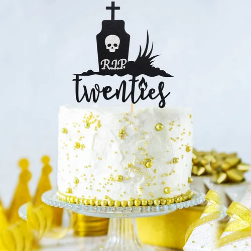 Vista 6 de Rip Twenties - Decoración para tartas, decoración de pastel con temática inglesa antigua de 30 cumpleaños, con purpurina negra