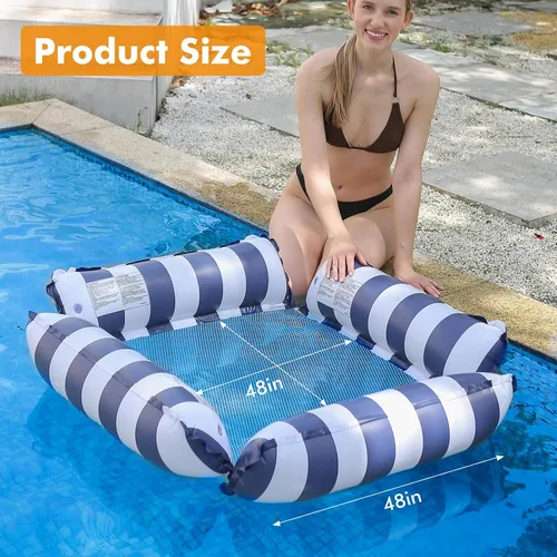 Vista 4 de Flotador inflable para piscina, para adultos y niños, hamaca flotante con patrón de rayas para fiesta en la piscina, diversión acuática de verano