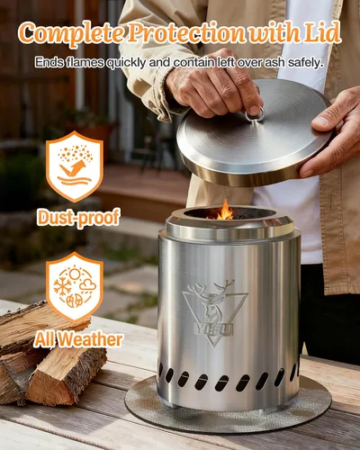 Vista 7 de YEFU Hoguera de mesa portátil: estufa de bajo humo para exteriores y patio, fogata de mesa de combustión segura alimentada por pellets y madera