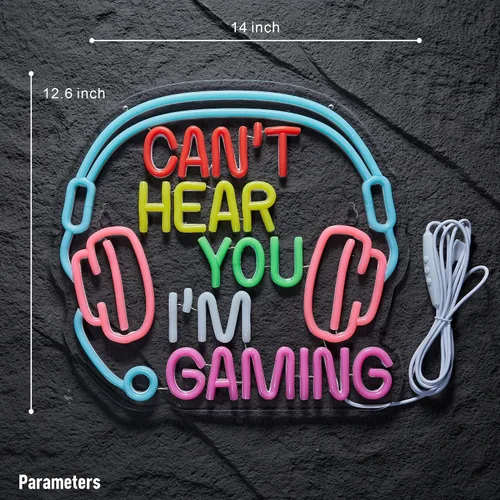 Vista 5 de Letrero de neón para juegos Can't Hear You I'm Gaming Headset Gamer Luz LED brillante alimentada por USB Letrero luminoso de auriculares Letreros