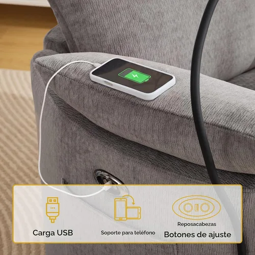 Vista 6 de Power Glider - Mecedora para guardería, reclinable giratorio con USB, color Gris claro