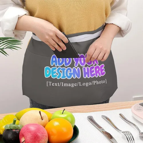Vista 201 de AXKEUDO Delantal personalizado con bolsillos, delantales de cintura para camarera para cocinar en casa, restaurante, servir trabajo