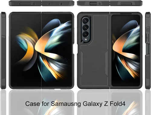 Vista 2 de Funda WOGROO para Samsung Galaxy Z Fold 4 - Funda protectora para teléfono a prueba de golpes, duradera, negra
