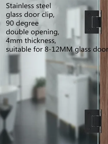 Vista 2 de JU+ Bisagras de pared de puerta de vidrio de 90 grados Accesorios de ducha Bisagra de puerta de ducha de vidrio, clip de baño de acero inoxidable