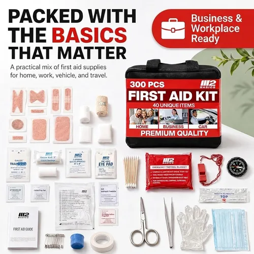 Vista 12 de M2 BASICS Kit de primeros auxilios de 300 piezas con bolsa duradera