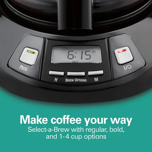 Vista 3 de Hamilton Beach Cafetera de goteo programable de 12 tazas con 3 opciones de preparación, jarra de vidrio, pausa y vierte automáticamente, acero