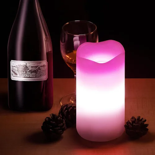 Vista 3 de XingsLight Velas sin llama para decoración del día de San Valentín con románticas luces de proyector de corazón rosa, funciona con pilas, vela LED