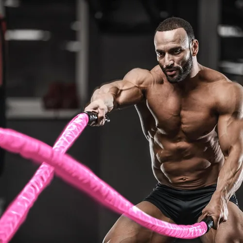 Vista 6 de Cuerda de batalla rosa de 1 pulgada, 30 pies, cuerda de batalla para gimnasio en casa, ejercicio para entrenamiento de ejercicio, entrenamiento
