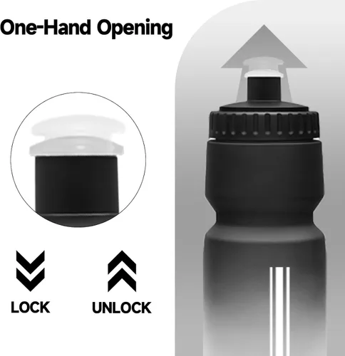 Vista 6 de Botella de agua para bicicleta, botella de agua exprimible para ciclismo, a prueba de fugas, sin BPA, con escala de capacidad con tapa superior