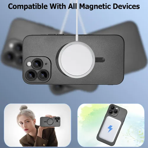 Vista 2 de ankofave Funda magnética para iPhone 11 Pro para mujer, diseño mate de lujo suave con brillo metálico con protector de lente de cámara, compatible